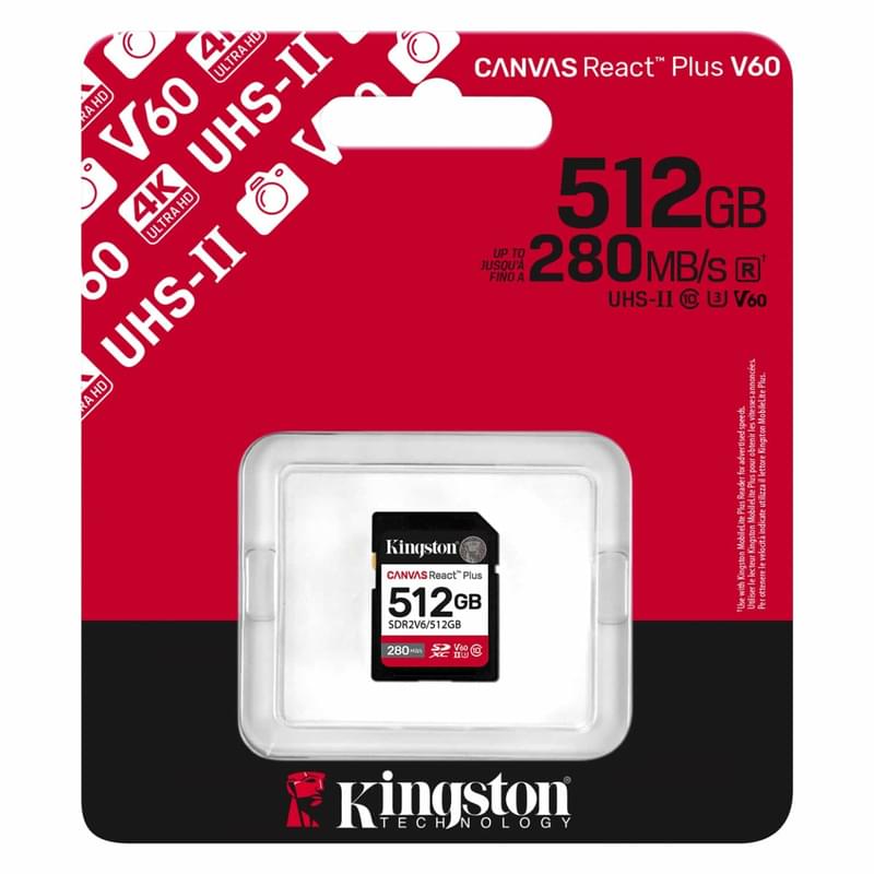 SD 512GB Kingston Canvas React Plus, UHS-II жад картасы (SDR2V6/512GB) - фото #2, Technodom.kz