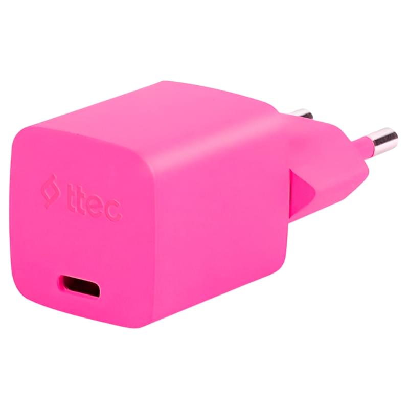 Адаптер и кабель ttec SmartCharger GAN 20W PD Travel Fast Charger + USB-C - USB-C 3A Cable 120cm,  Neon Pink - фото #1, Technodom.kz