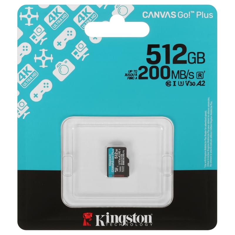Карта памяти, Kingston, SDCG4/512GBSP, MicroSDXC 512GB, Canvas Go Plus, A2, U3, V30, без адаптера SD - фото #2, Technodom.kz