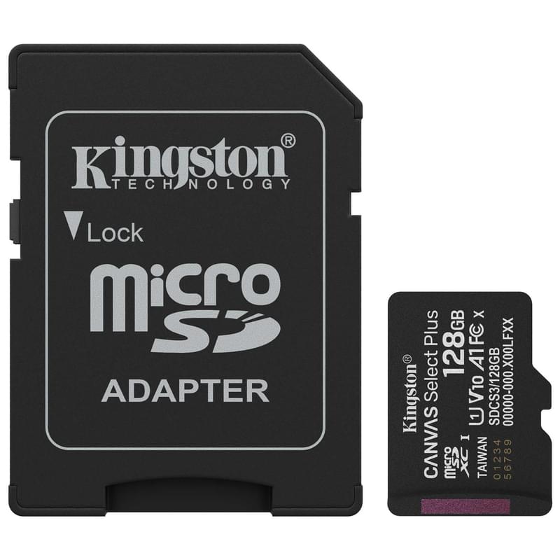 Жад картасы, Kingston, SDCS3/128GB, MicroSDXC 128GB, Canvas Select Plus, A1, U1, V10, SD адаптерімен - фото #0, Technodom.kz Жад картасы, Kingston, SDCS3/128GB, MicroSDXC 128GB, Canvas Select Plus, A1, U1, V10, SD адаптерімен - фото #0, Technodom.kz