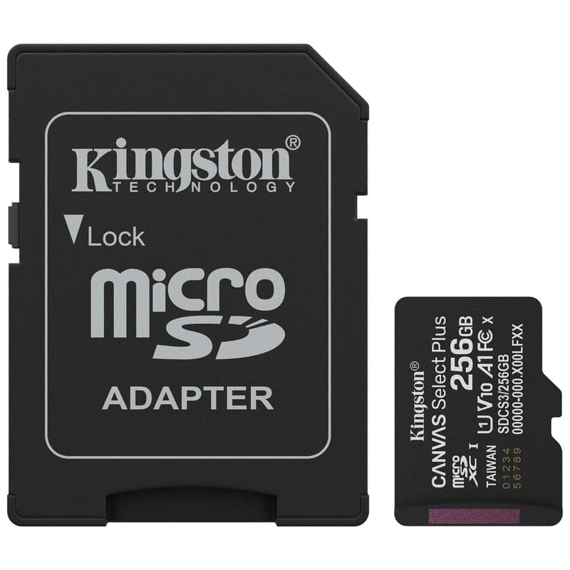 Жад картасы, Kingston, SDCS3/256GB, MicroSDXC 256GB, Canvas Select Plus, A1, U1, V10, SD адаптерімен - фото #0, Technodom.kz Жад картасы, Kingston, SDCS3/256GB, MicroSDXC 256GB, Canvas Select Plus, A1, U1, V10, SD адаптерімен - фото #0, Technodom.kz