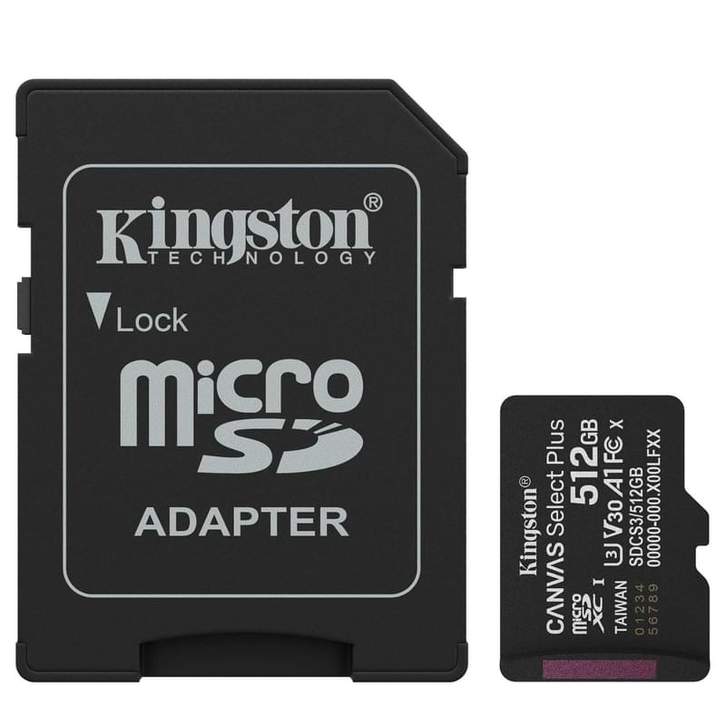 Карта памяти, Kingston, SDCS3/512GB, MicroSDXC 512GB, Canvas Select Plus, A1, U3, V30, c адаптером SD - фото #0, Technodom.kz Карта памяти, Kingston, SDCS3/512GB, MicroSDXC 512GB, Canvas Select Plus, A1, U3, V30, c адаптером SD - фото #0, Technodom.kz