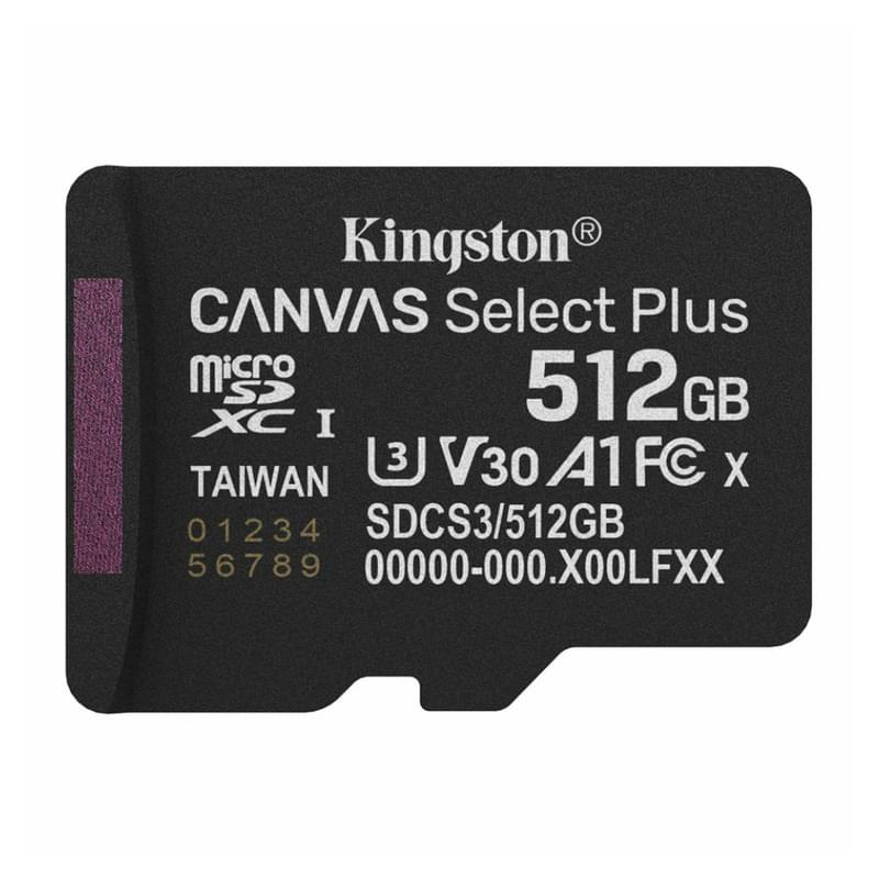 Карта памяти, Kingston, SDCS3/512GBSP, MicroSDXC 512GB, Canvas Select Plus, A1, U3, V30, без адаптер - фото #0, Technodom.kz