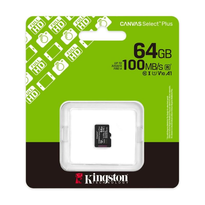 Жад картасы, Kingston, SDCS3/64GBSP, MicroSDXC 64GB, Canvas Select Plus, A1, U1, V10, SD адаптері жоқ - фото #2, Technodom.kz