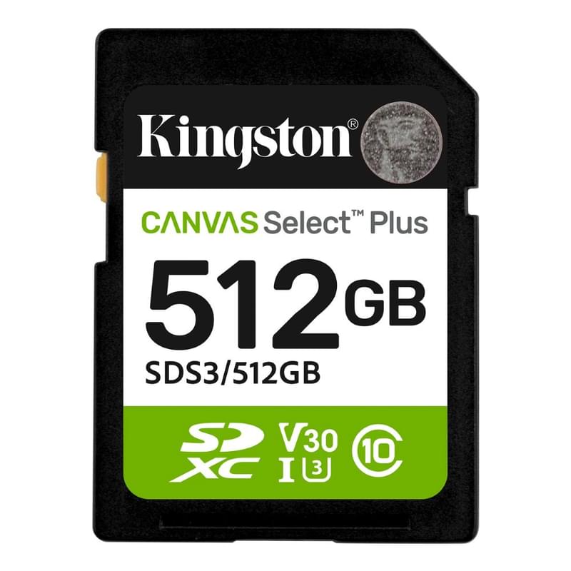 Карта памяти Kingston SDS3/512GB, SDXC 512GB, Canvas Select Plus, C10, UHS-I, U3, V30 - фото #0, Technodom.kz