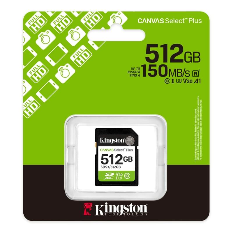 Карта памяти Kingston SDS3/512GB, SDXC 512GB, Canvas Select Plus, C10, UHS-I, U3, V30 - фото #2, Technodom.kz