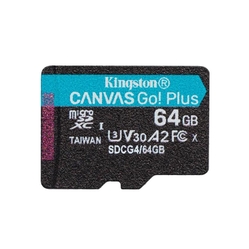 Карта памяти Kingston SDCG4/64GBSP, MicroSDXC 64GB, Canvas Go Plus, A2, U3, V30, без адаптера SD - фото #0, Technodom.kz