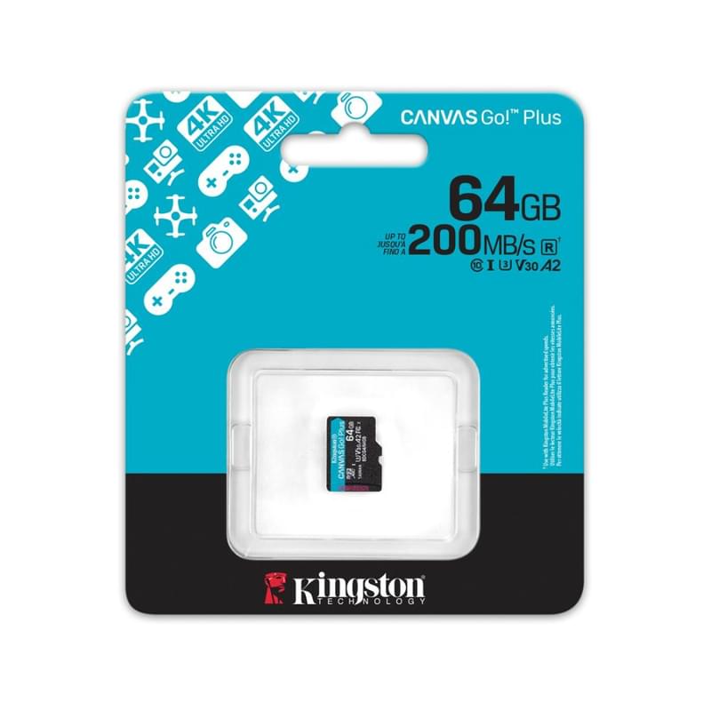 Карта памяти Kingston SDCG4/64GBSP, MicroSDXC 64GB, Canvas Go Plus, A2, U3, V30, без адаптера SD - фото #2, Technodom.kz