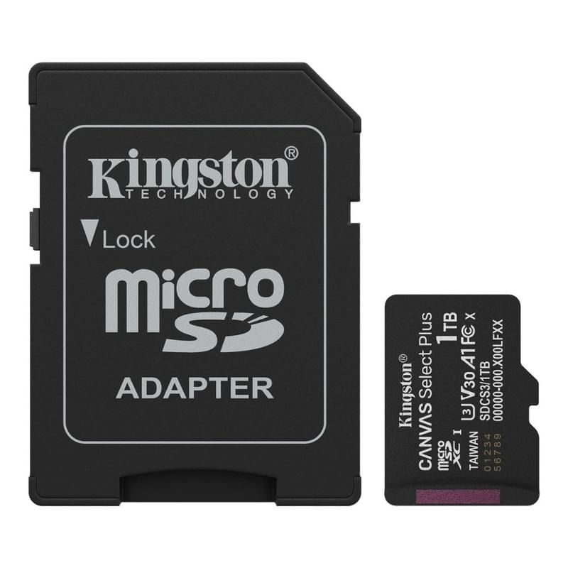 Карта памяти Kingston SDCS3/1TB, MicroSDXC 1TB, Canvas Select Plus, A1, U3, V30, c адаптером SD - фото #0, Technodom.kz