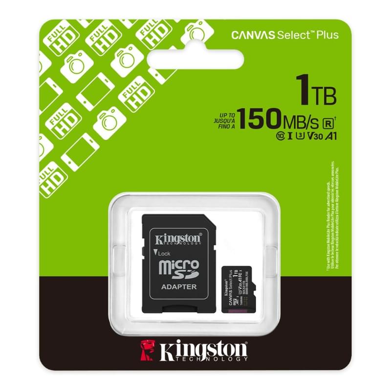 Жад картасы, Kingston, SDCS3/1TB, MicroSDXC 1TB, Canvas Select Plus, A1, U3, V30, SD адаптерімен - фото #2, Technodom.kz Жад картасы, Kingston, SDCS3/1TB, MicroSDXC 1TB, Canvas Select Plus, A1, U3, V30, SD адаптерімен - фото #2, Technodom.kz