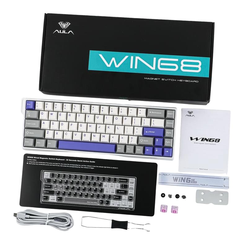 Игровая клавиатура проводная AULA WIN68, White-Blue-Purple - фото #5, Technodom.kz