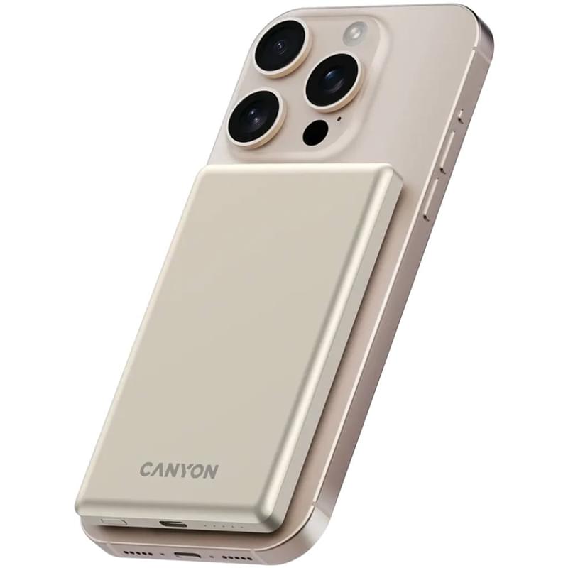 Внешний аккумулятор Canyon Power bank slim Magsafe 5000 mAh (CNS-CPB505BE), Beige - фото #5, Technodom.kz