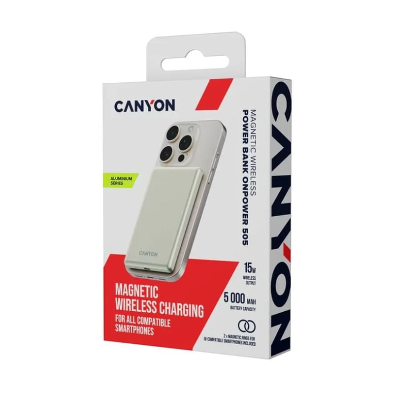 Внешний аккумулятор Canyon Power bank slim Magsafe 5000 mAh (CNS-CPB505BE), Beige - фото #6, Technodom.kz