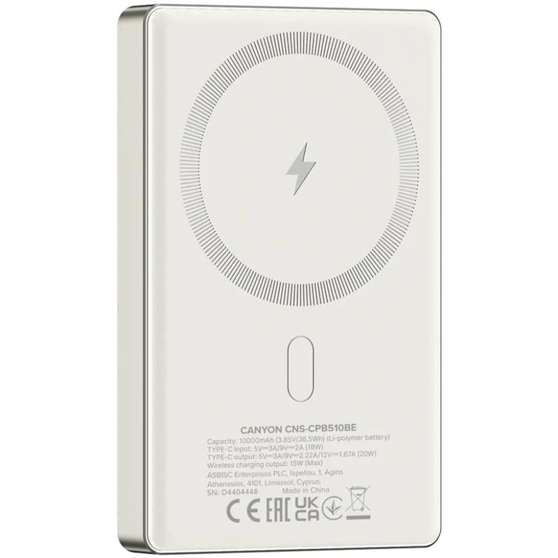 Внешний аккумулятор Canyon Power bank slim Magsafe 10000 mAh (CNS-CPB510BE), Beige - фото #0, Technodom.kz