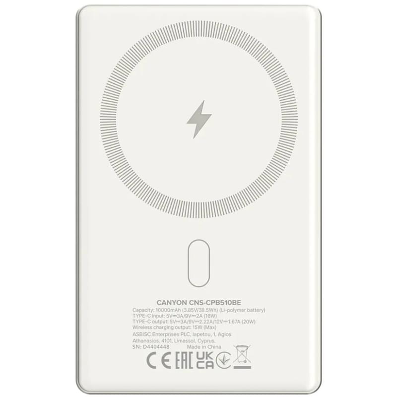 Внешний аккумулятор Canyon Power bank slim Magsafe 10000 mAh (CNS-CPB510BE), Beige - фото #3, Technodom.kz