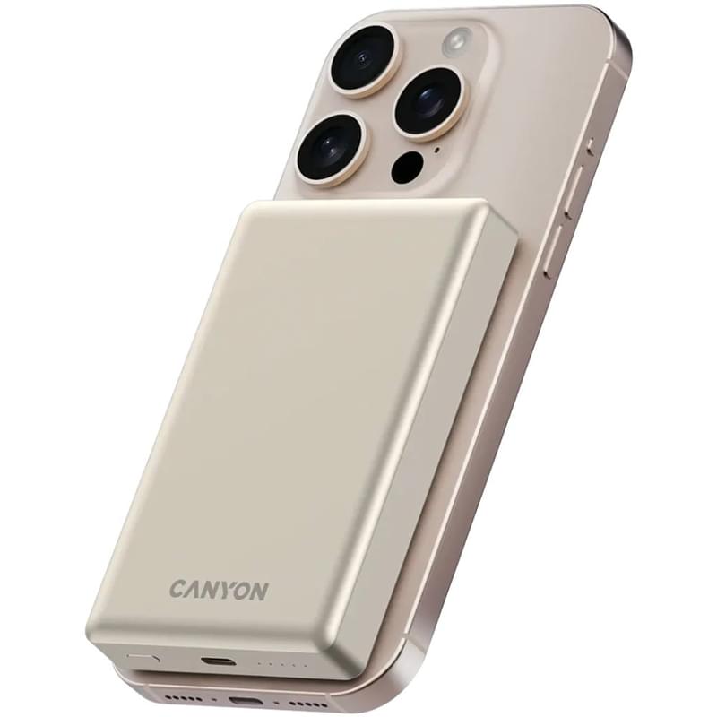 Внешний аккумулятор Canyon Power bank slim Magsafe 10000 mAh (CNS-CPB510BE), Beige - фото #5, Technodom.kz