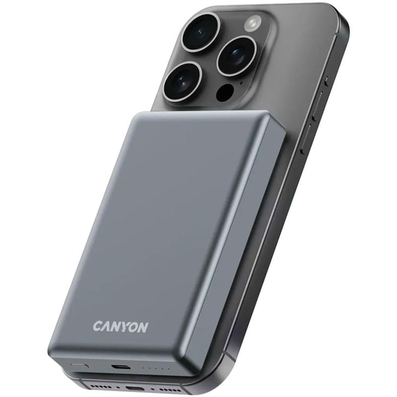 Внешний аккумулятор Canyon Power bank slim Magsafe 10000 mAh (CNS-CPB510DG), Grey - фото #5, Technodom.kz