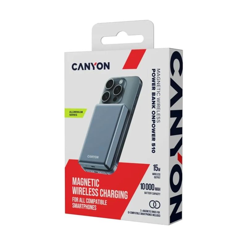 Внешний аккумулятор Canyon Power bank slim Magsafe 10000 mAh (CNS-CPB510DG), Grey - фото #6, Technodom.kz