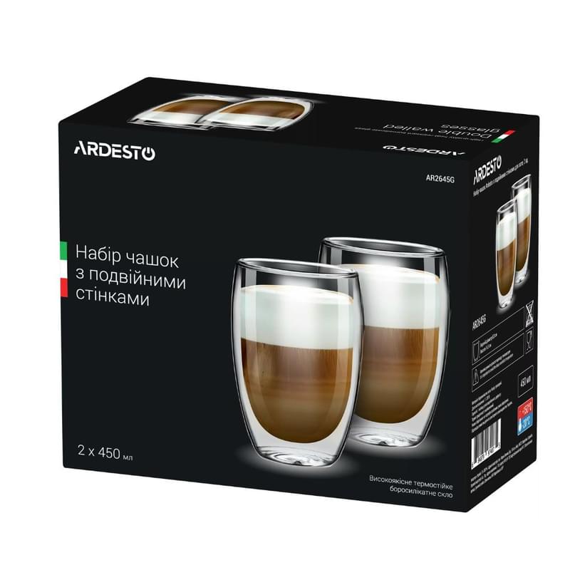 Набор чашек с двойными стенками 450мл 2шт Ardesto AR2645G - фото #1, Technodom.kz