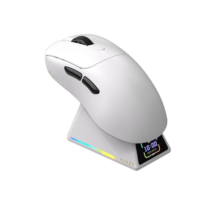 Компьютерная мышь, Ajazz, AJ179/APEX/White, AJ179 APEX, Оптическая, Сенсор Ajazz PAW3950APEX, до 42000 DPI, Беспроводная, USB, 2,4 ГГц, Bluetooth, Белый - фото #0, Technodom.kz