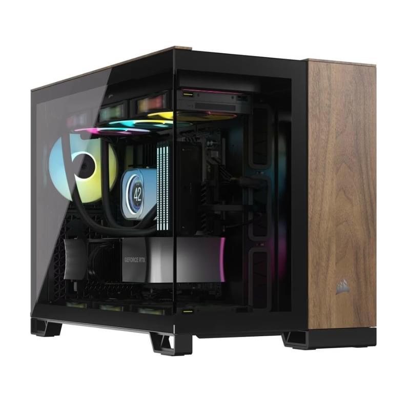 Кейс Corsair 2500X Dual Chamber Black/Walnut Wood MidTower, window, mATX [CC-9011286-WW] - фото #0, Technodom.kz