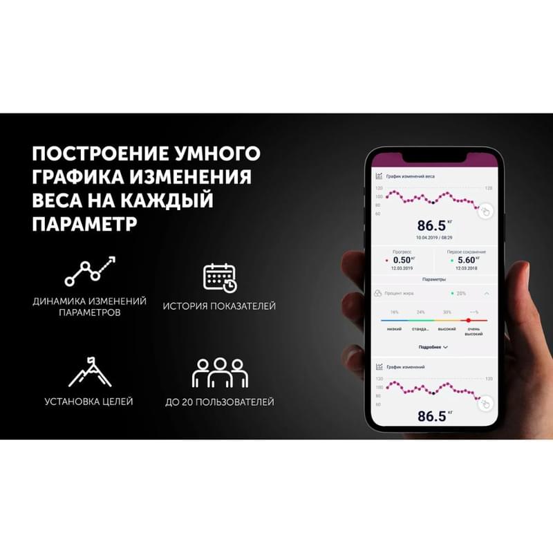 Диагностикалық таразы Polaris PWS-1898 IQ Home, қара түсті - фото #4, Technodom.kz