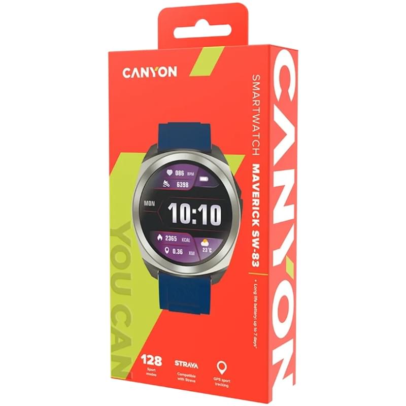 Смарт часы CANYON Maveric SW-83 GPS Silver Blue (CNS-SW83SS) - фото #6, Technodom.kz