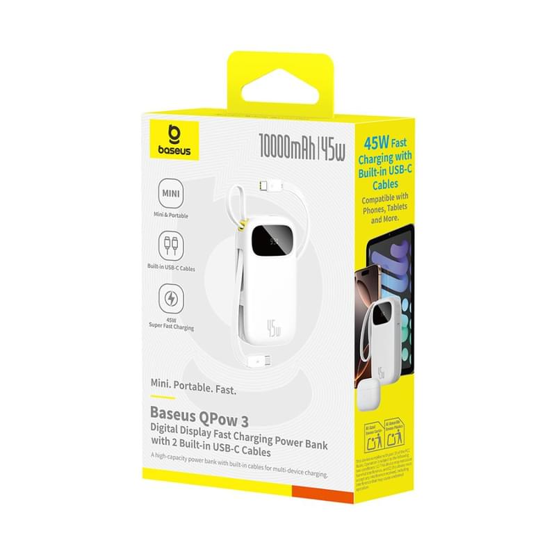 Портативный внешний аккумулятор, Baseus, EnerFill FC31 (P10082102213-00), 10000mAh, 45W, Белый - фото #2, Technodom.kz