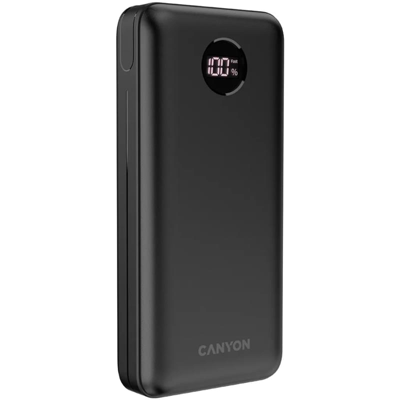 Портативный внешний аккумулятор CANYON power bank PB-2002 LED 20000 mAh PD 20W QC 3.0 Black - фото #1, Technodom.kz