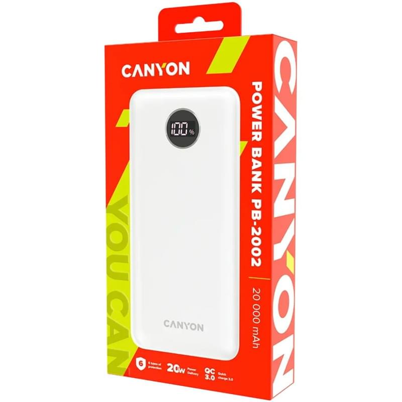 Портативный внешний аккумулятор CANYON power bank PB-2002 LED 20000 mAh PD 20W QC 3.0 Black - фото #3, Technodom.kz