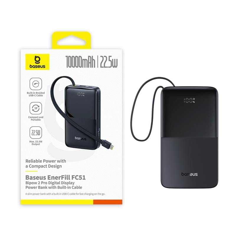 Baseus, EnerFill FC51 Bipow2 (E0027600), 10000mAh, 22.5W портативті сыртқы аккумуляторы, Қара - фото #1, Technodom.kz