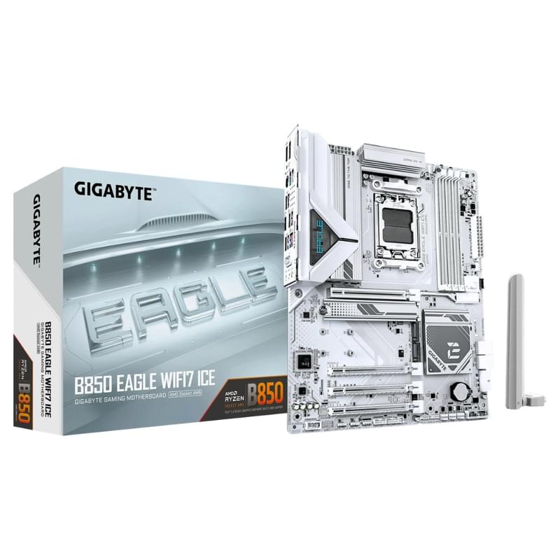 Материнская плата Gigabyte B850 EAGLE WIFI7 ICE AM5 4DDR5 PCI-E 3x16 (HDMI+DP) ATX - фото #0, Technodom.kz Материнская плата Gigabyte B850 EAGLE WIFI7 ICE AM5 4DDR5 PCI-E 3x16 (HDMI+DP) ATX - фото #0, Technodom.kz