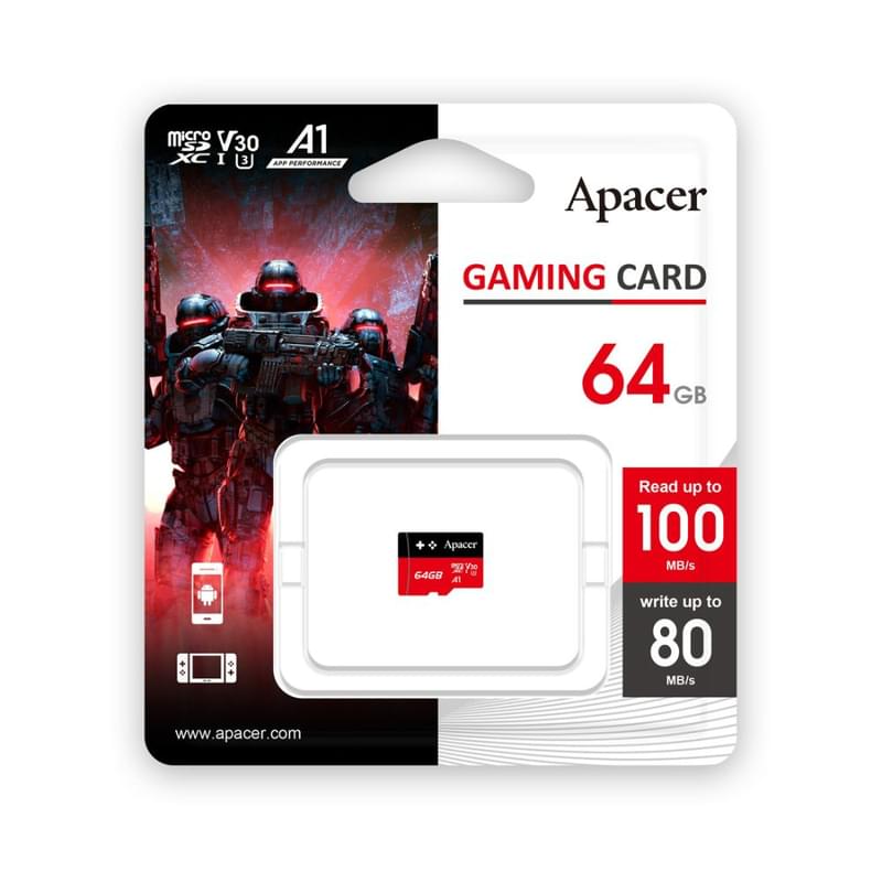 Карта памяти, Apacer, AP64GMCSX10U7-RAGC, MicroSDXC 64GB - фото #1, Technodom.kz