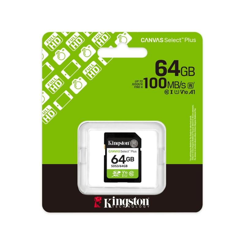 Карта памяти, Kingston, SDS3/64GB, SDXC 64GB, Canvas Select Plus, C10, U1, V10 - фото #2, Technodom.kz