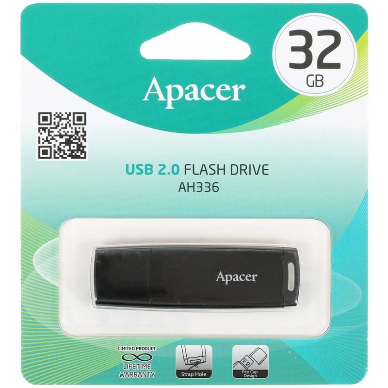USB Флешка 32GB AH336 Apacer USB 2.0 Black [AP32GAH336B-1] - фото #0, Technodom.kz