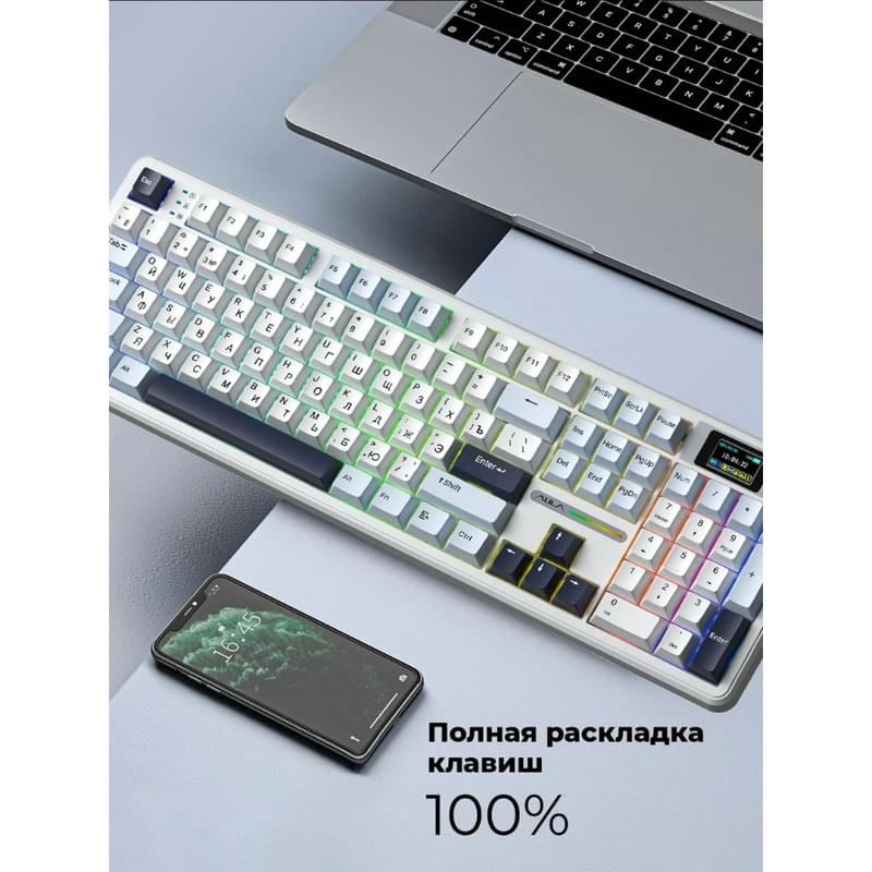 Игровая клавиатура беспроводная AULA F108, Light Blue-White-Black Purple - фото #10, Technodom.kz Игровая клавиатура беспроводная AULA F108, Light Blue-White-Black Purple - фото #10, Technodom.kz