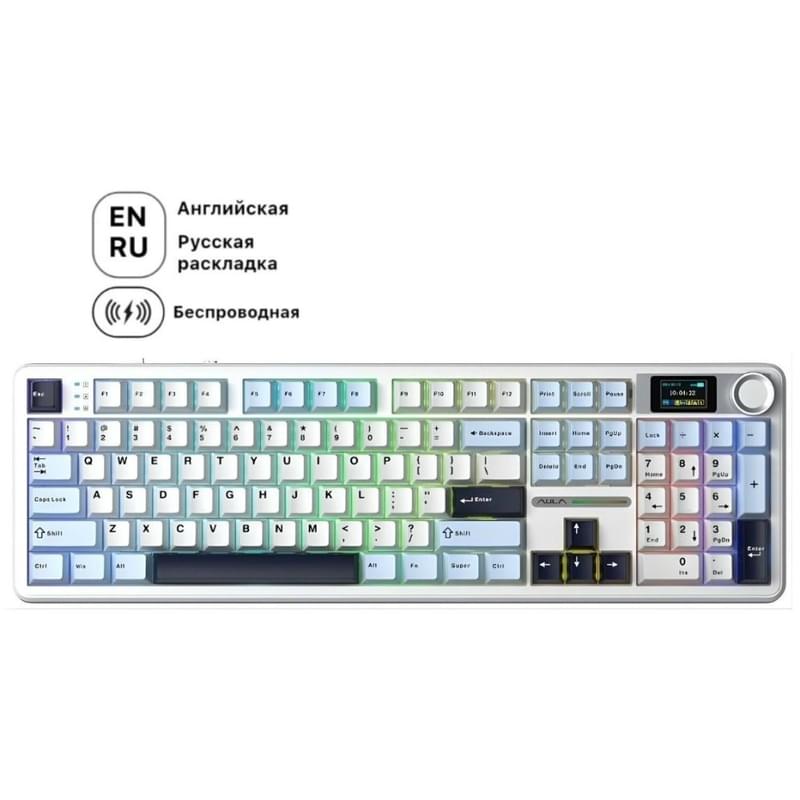 Игровая клавиатура беспроводная AULA F108, Light Blue-White-Black Purple - фото #0, Technodom.kz