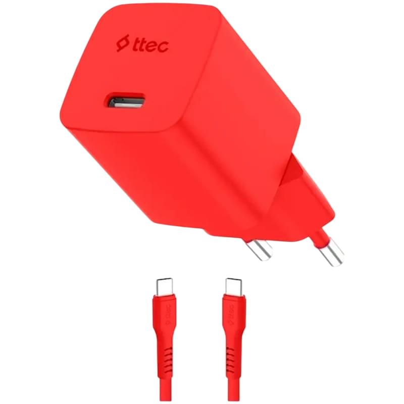 Адаптер и кабель ttec GAN 20W PD Travel Fast Charger + USB-C - USB-C 3A Cable 120cm, Neon Red (2SCG20CNR) - фото #0, Technodom.kz Адаптер и кабель ttec GAN 20W PD Travel Fast Charger + USB-C - USB-C 3A Cable 120cm, Neon Red (2SCG20CNR) - фото #0, Technodom.kz