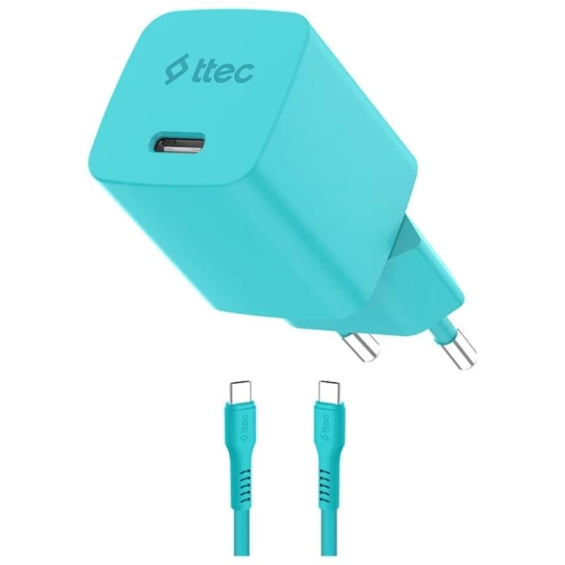 Адаптер и кабель ttec GAN 45W PD Travel Fast Charger + USB-C - USB-C 3A Cable Neon Blue (2SCG45CNM) - фото #0, Technodom.kz