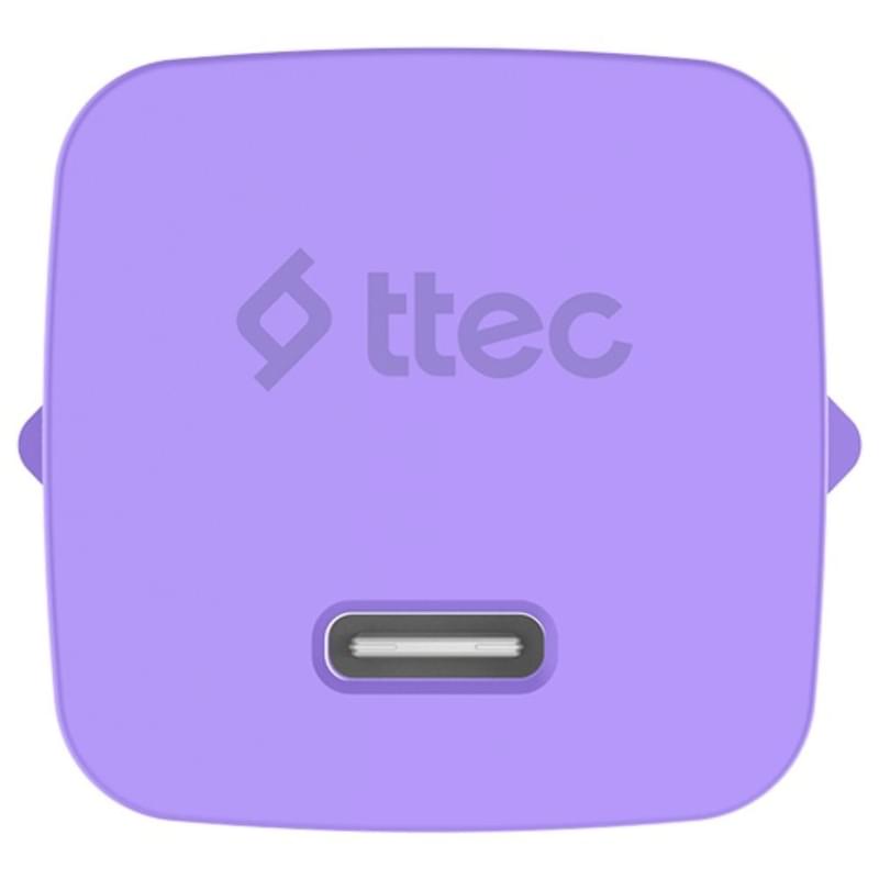 Ttec GAN 45W PD Travel Fast Charger + USB-C - USB-C 3A Cable Neon Purple (2SCG45CNMR) адаптер мен кабелі - фото #2, Technodom.kz