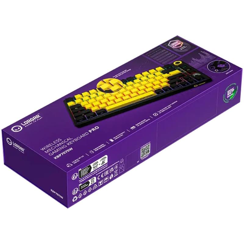 Игровая клавиатура беспроводная Lorgar Pro KBP7075W, Black/Yellow - фото #8, Technodom.kz