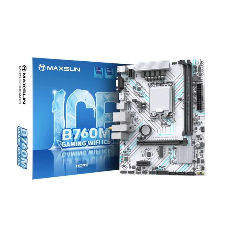 Материнская плата Maxsun MS-B760M GAMING WIFI ICE LGA1700 2DDR4 1xPCI-Ex16 (HDMI+DP) mATX - фото #0, Technodom.kz