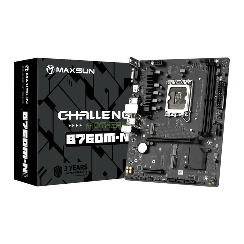 Maxsun MS-Challenger B760M-N D5 LGA1700 2DDR5 1xPCI-Ex16 (HDMI+VGA) mATX аналық плата - фото #0, Technodom.kz