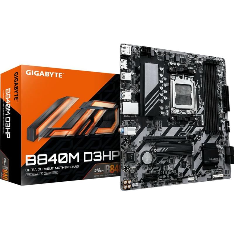 Gigabyte B840M D3HP AM5 4DDR5 1xPCI-Ex16 (HDMI+DP) mATX аналық плата - фото #1, Technodom.kz