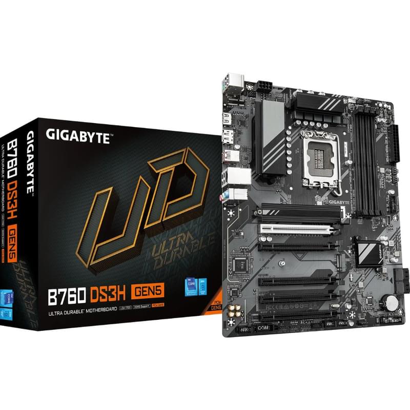 Материнская плата Gigabyte B760 DS3H GEN5 LGA1700 4DDR5 2xPCI-Ex16 (HDMI+DP) ATX - фото #1, Technodom.kz Материнская плата Gigabyte B760 DS3H GEN5 LGA1700 4DDR5 2xPCI-Ex16 (HDMI+DP) ATX - фото #1, Technodom.kz
