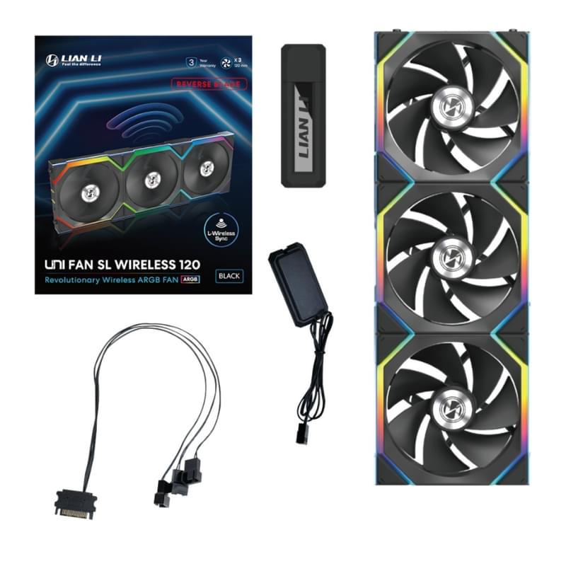 Lian Li UNI FAN SL Wireless Reverse ARGB Black 120mm x 3 Pack 2000rpm кейс кулері - фото #0, Technodom.kz Lian Li UNI FAN SL Wireless Reverse ARGB Black 120mm x 3 Pack 2000rpm кейс кулері - фото #0, Technodom.kz