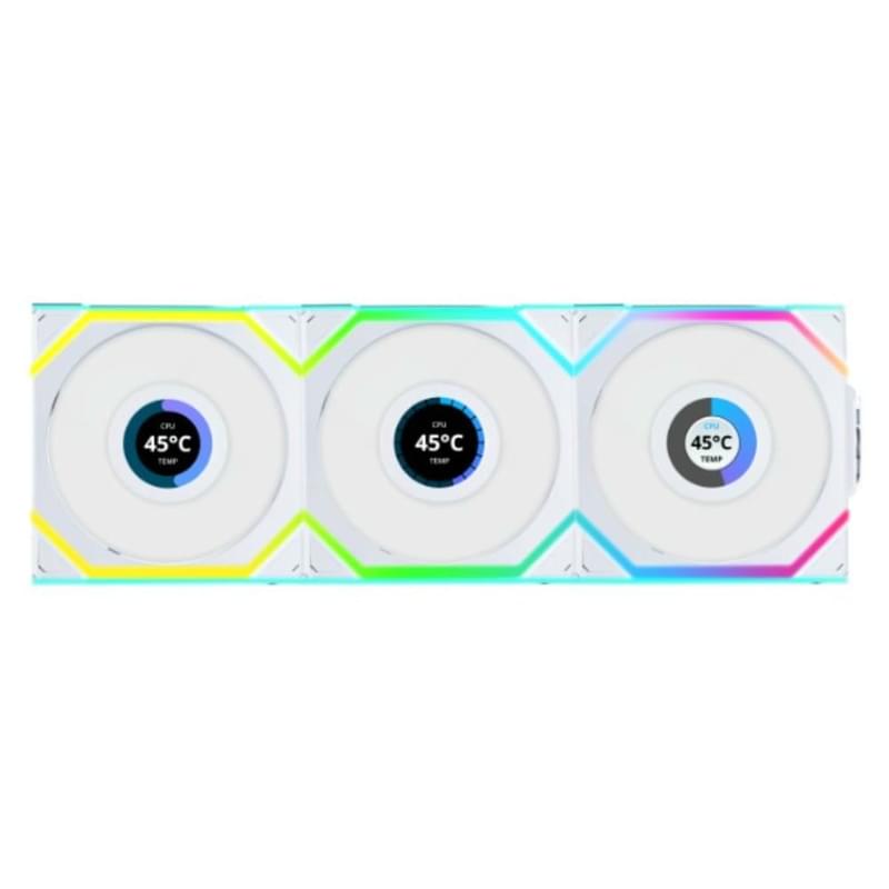 Lian Li UNI FAN SL Wireless LCD 1.6" Reverse ARGB White 120mm x 3 Pack 1900rpm кейс кулері - фото #0, Technodom.kz Lian Li UNI FAN SL Wireless LCD 1.6" Reverse ARGB White 120mm x 3 Pack 1900rpm кейс кулері - фото #0, Technodom.kz
