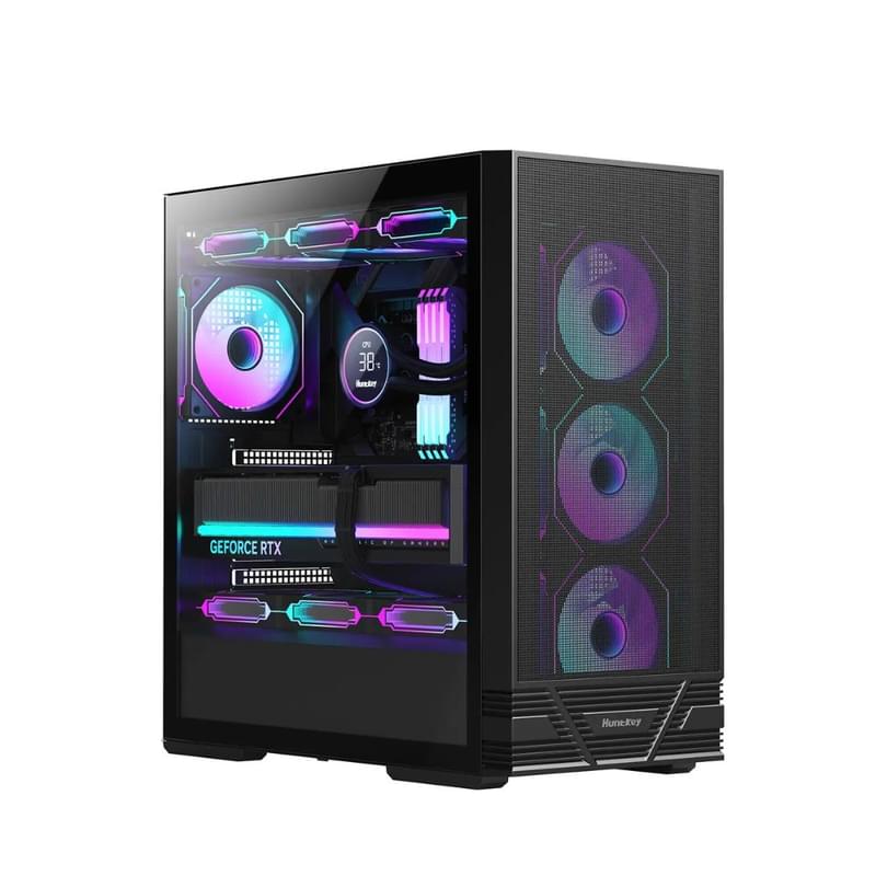 Корпус Mid Tower Huntkey GS660C Black (ATX/mATX/ITX) 4x120mm ARGB [GS660C] - фото #0, Technodom.kz