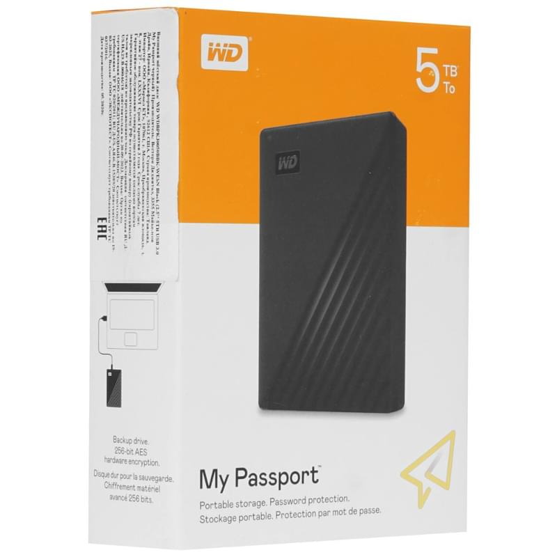 Внешний HDD 2.5" 5TB WD My Passport USB 3.2 Gen1 Black [WDBPKJ0050BBK-WESN] - фото #4, Technodom.kz