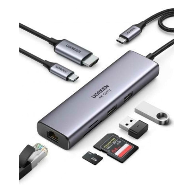 UGREEN CM512, USB-A x2, USB-C PD 100W, HDMI 4k@60, Ethernet 1 Gb/s, SD, micro SD, grey USB-C хабы - фото #0, Technodom.kz UGREEN CM512, USB-A x2, USB-C PD 100W, HDMI 4k@60, Ethernet 1 Gb/s, SD, micro SD, grey USB-C хабы - фото #0, Technodom.kz